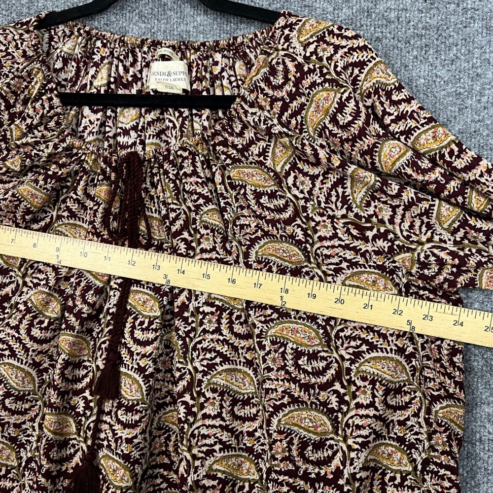 Denim & Supply Ralph Lauren Paisley Peasant Blouse Tassel Top XL - Picture 5 of 7